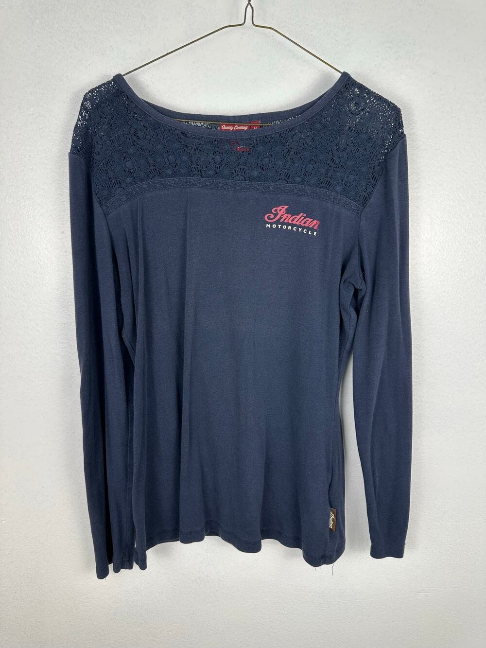 Indian Motorcycle Women's Lace Panel Long Sleeve T-Shirt Black Medium
